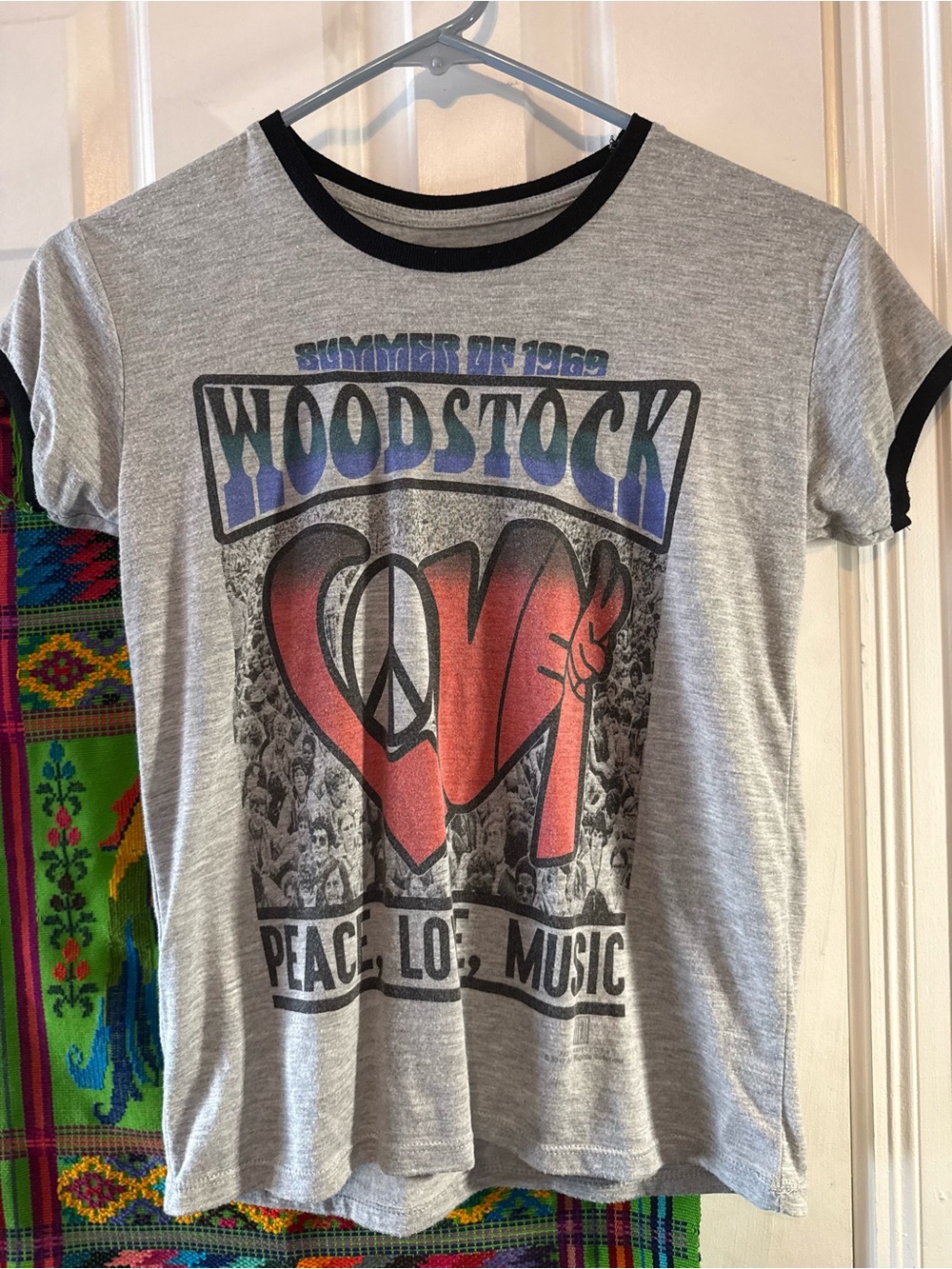 Woodstock 'Love' Graphic Ringer Tee - Gray with Black Trim